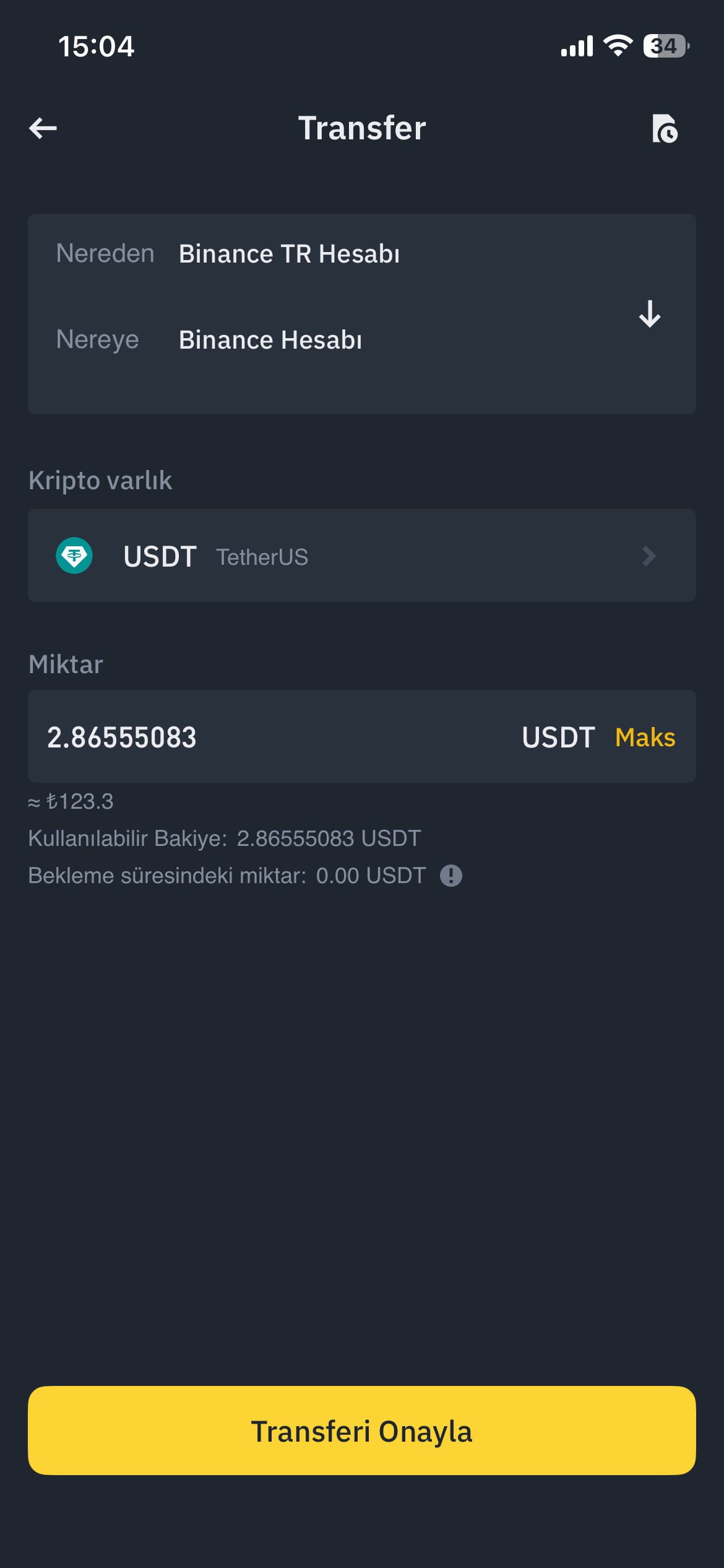 Binance TR Binance Global USDT transfer