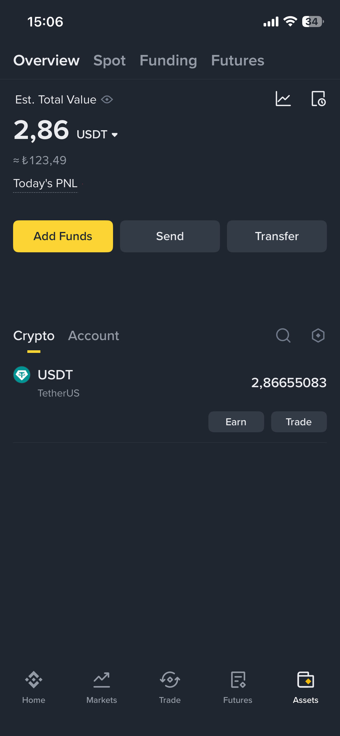 Binance Global USDT bakiye