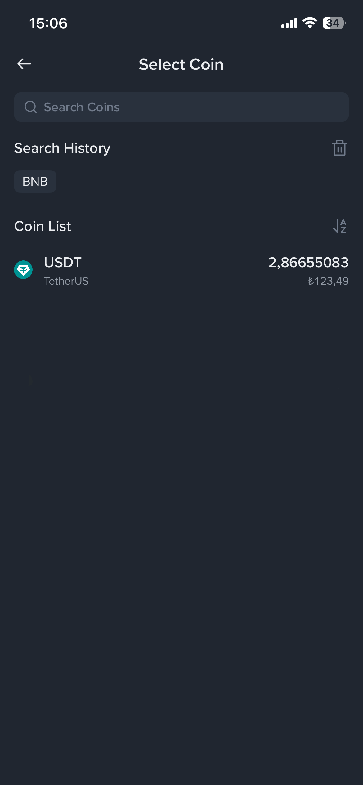 Binance Global USDT seçimi